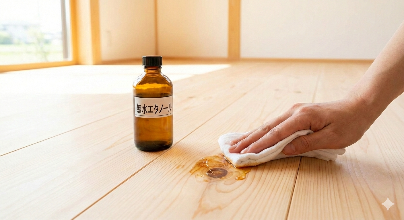 桧ヒノキのヤニを落とす