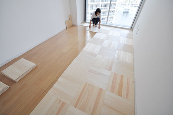 無垢フローリング diy 桧 ヒノキ 賃貸マンション施工中