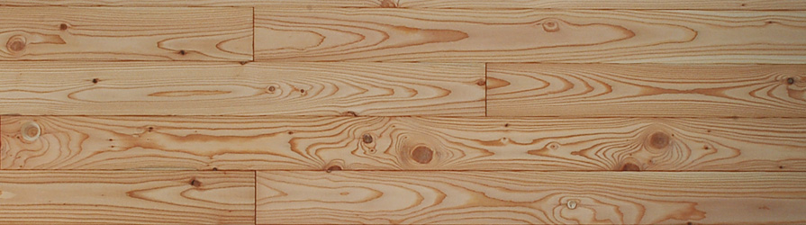 リフォームに最適な薄い12㎜で針葉樹木材のカラマツ無垢フローリングと羽目板ウレタン塗装（KK-02、03）